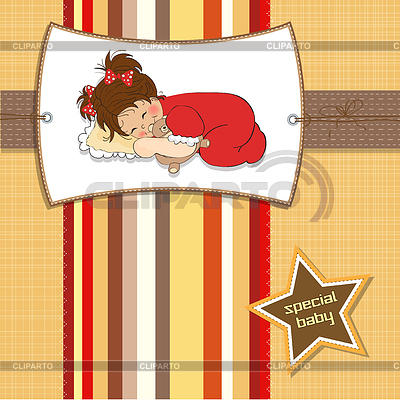 Baby shower card with little baby girl play with he | Stock Vector Graphics |ID 3738186