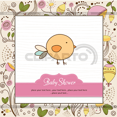 Nueva tarjeta de aviso del bebé con el pollo | Ilustración vectorial de stock |ID 3759907