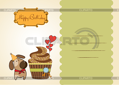 Cumpleaños tarjetas de felicitación con el perro de la magdalena y el poco | Ilustración vectorial de stock |ID 3762798