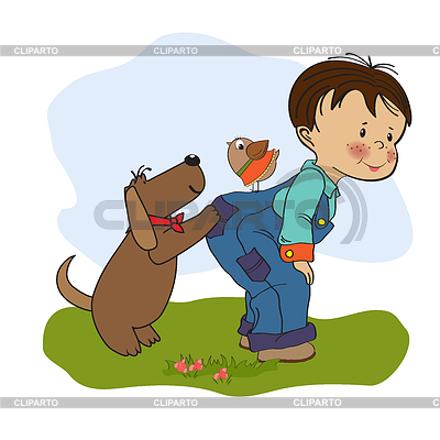 Little boy playing with his dog | Stock Vector Graphics |ID 3785784