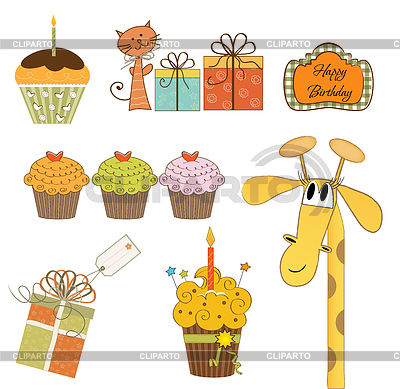 Conjunto de elementos bithday magdalena y otra | Ilustración vectorial de stock |ID 3795027