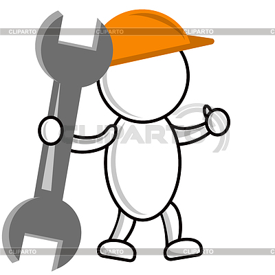 Generador de hombre dibujado en casco y con la llave en las manos | Ilustración de alta resolución |ID 3978063