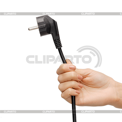 Sostiene el enchufe eléctrico negro con alambre mano | Foto de alta resolución |ID 3932316