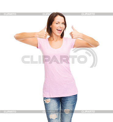 Mujer en camiseta de color rosa en blanco | Foto de alta resolución |ID 3934269