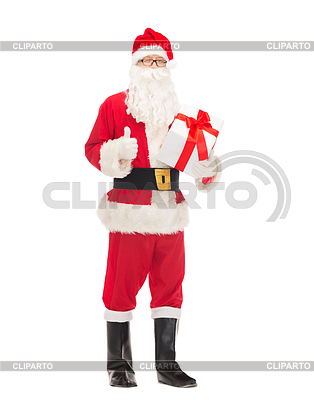 Mann im Kostüm von Santa Claus mit Geschenk-Box | Foto mit hoher Auflösung |ID 4532751