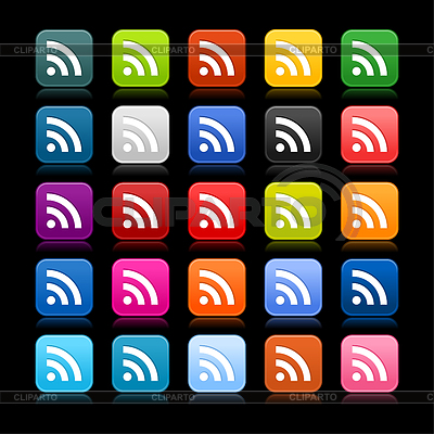 25 botones de colores web cuadrados con signo RSS | Ilustración vectorial de stock |ID 3724664