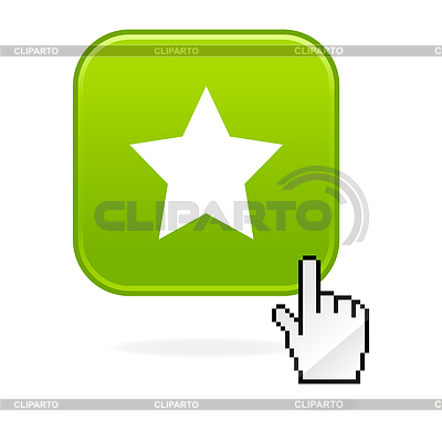 Botón verde brillante con símbolo de la estrella y el cursor de la mano | Ilustración vectorial de stock |ID 3725549