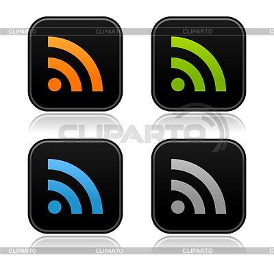 Black web buttons with colored rss symbol | Stock Vector Graphics |ID 3730095