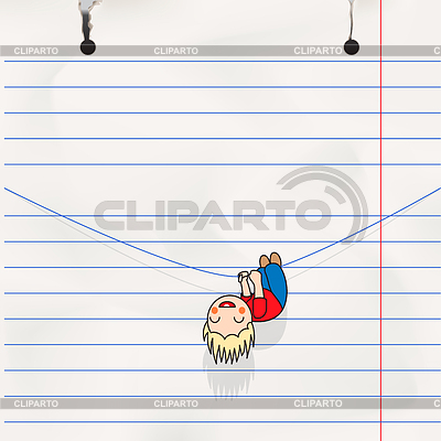 Fun boy colgando de una cuerda, en la página notebook `s hijo | Ilustración vectorial de stock |ID 3847068