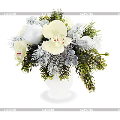 Acuerdo de Navidad de bolas de Navidad, orquídeas, | Foto de alta resolución |ID 3873815