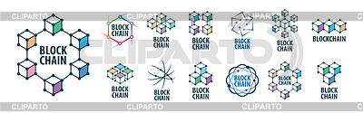 Набор абстрактных логотипов Blockchain | Векторный клипарт |ID 7258334
