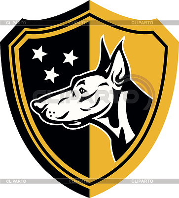 Doberman Guardia Estrellas Escudo Dog | Ilustración vectorial de stock |ID 3960850