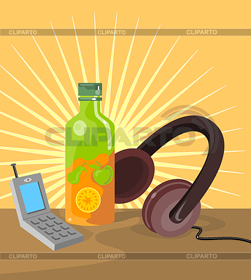 Mobile Phone Soda Drink Auriculares Retro | Ilustración vectorial de stock |ID 3983213