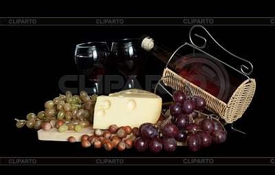 Botella de vino con uvas y queso | Foto de alta resolución |ID 3986086