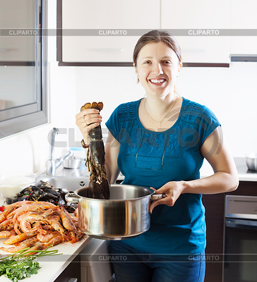 Happy woman with lobster | High resolution stock photo |ID 3987282