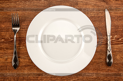 Kitchenware utensils in form of white plate, fork | High resolution stock photo |ID 6692276