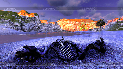 Dinosaur bones on beach | High resolution stock illustration |ID 4284665