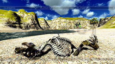 Dinosaur bones on beach | High resolution stock illustration |ID 4284711