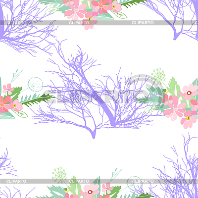 Patrón sin fisuras con flores y hojas de verano | Ilustración vectorial de stock |ID 6389469