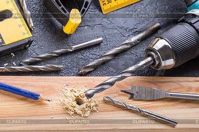 Working Tool on Wooden Background. Set of tools | High resolution stock photo |ID 6834496