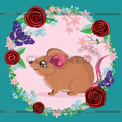 Brown rat with flowers | High resolution stock illustration |ID 6893078