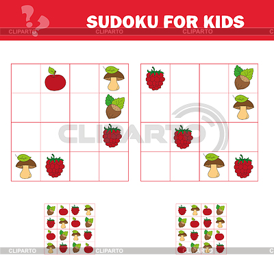 Juego de sudoku para niños con fotos. Niños | Ilustración vectorial de stock |ID 6864667