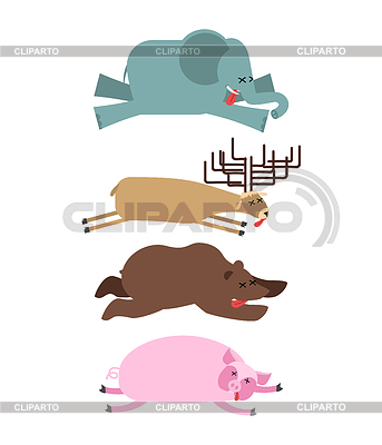 Los animales muertos conjunto de 2. elefante y ciervos. Oso y el cerdo | Ilustración vectorial de stock |ID 6215599