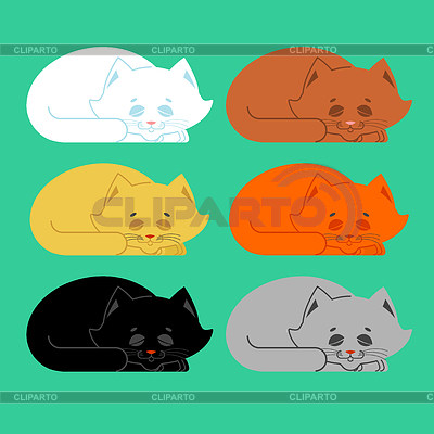 Sleeping cat set. Black and white, yellow and brown | Stock Vector Graphics |ID 6330604