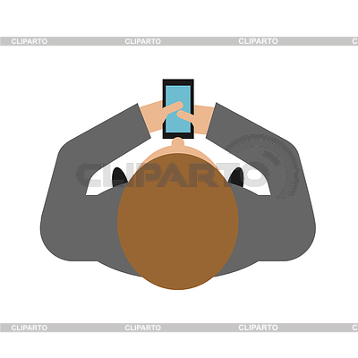 Mann geht mit Smartphone Draufsicht. Männlich und | Stock Vektorgrafik |ID 6367159