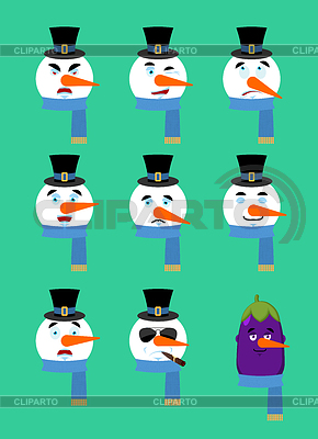 Gesetztes Emotionsavatar des Schneemannes. trauriges und verärgertes Gesicht. | Stock Vektorgrafik |ID 6445546