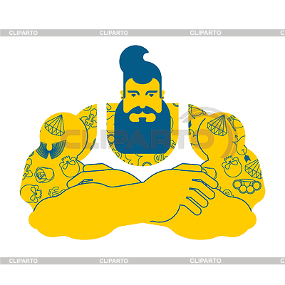 Hipster con barba y tatuaje. Elegante de moda | Ilustración vectorial de stock |ID 6600474