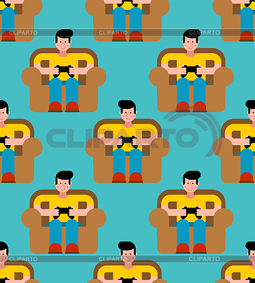 Gamer-Muster nahtlos. Guy auf Stuhl und | Stock Vektorgrafik |ID 6655090