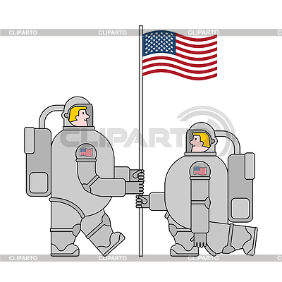 Космонавт и флаг США. Космонавт сделал в Америке. | Векторный клипарт |ID 6655190