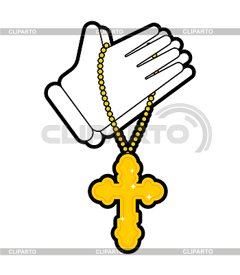 Hands in prayer and cross . Prayer Religion textu | Stock Vector Graphics |ID 6873282