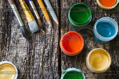 Brush painting, chiseled pencils, gouache paint on | High resolution stock photo |ID 5105797