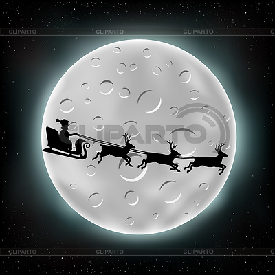 Luna y Santa volar | Ilustración vectorial de stock |ID 6118476