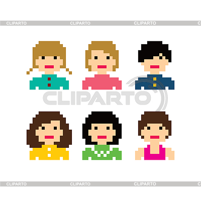 Pixel Menschen Frau avatar Set | Stock Vektorgrafik |ID 6205733