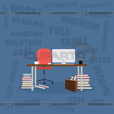 Escritorio de oficina con libro y computadora. | Ilustración vectorial de stock |ID 6823921