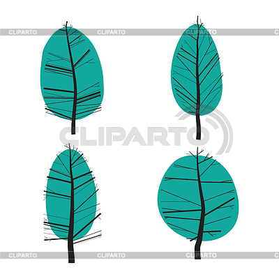 Conjunto de árboles estilizados abstractos | Ilustración vectorial de stock |ID 6066045