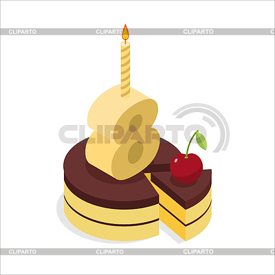 8 años de edad isométricos de la torta de cumpleaños. Figura ocho | Ilustración vectorial de stock |ID 6101856