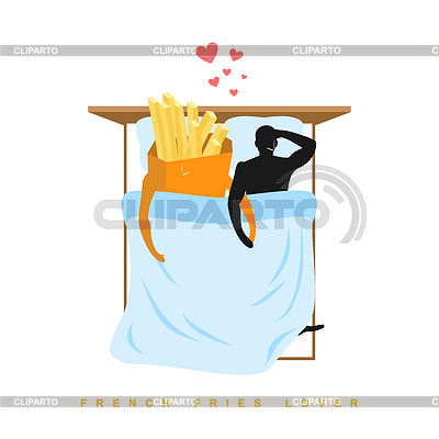 Lover французский картофель. Я люблю еду. Рестораны быстрого обслуживания и человек. | Векторный клипарт |ID 6106092