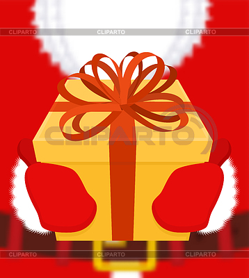 Santa da regalo. Regalo de Navidad. Caja con arco. | Ilustración vectorial de stock |ID 6106670