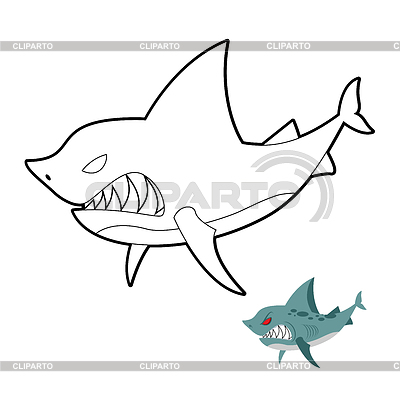 Libro para colorear tiburón. Angryl animales bajo el agua. | Ilustración vectorial de stock |ID 6107111