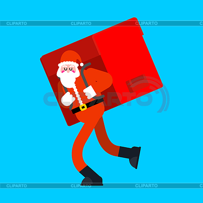 Santa Claus und große rote Tasche. Viele Geschenke riesig | Stock Vektorgrafik |ID 6462179