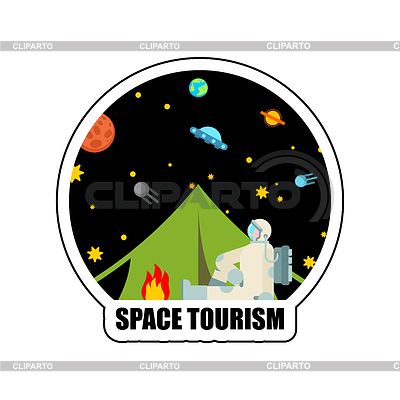 Weltraumtourismus-Logo. Cosmic Camping Zeichen. Astronaut | Stock Vektorgrafik |ID 6898062